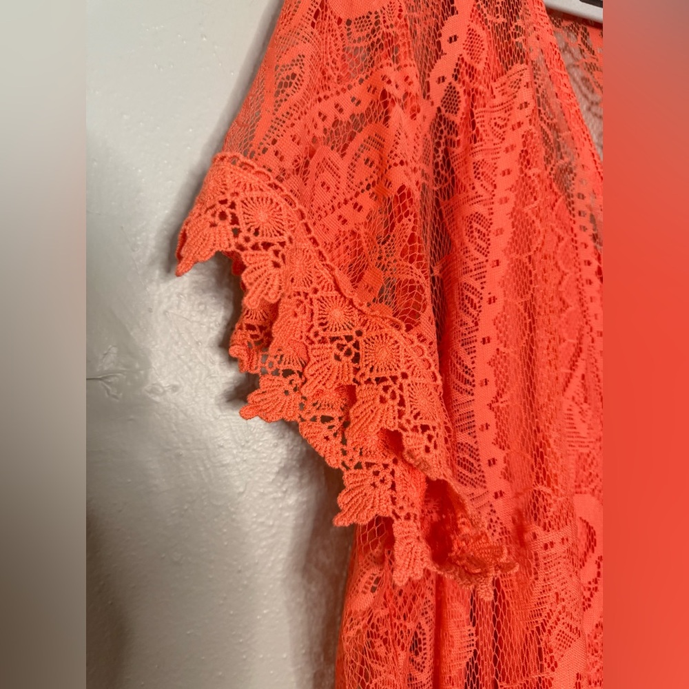 NWT Torrid Maxi Lace Button-Front‎ Dress in orange/pink - Picture 9 of 12